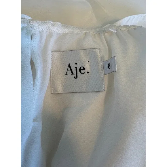 Aje Quintessa Silk Linen One Shoulder Floral Applique Top Ivory White Size 6 - Picture 5 of 6